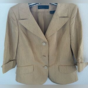 Vintage Dana Buchman two piece gold silk suit. Jacket and skirt size 10